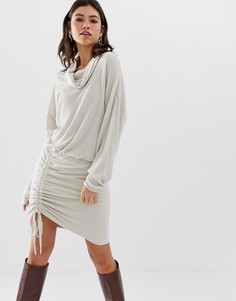 Трикотажное платье со свободным воротом Free People - Бежевый