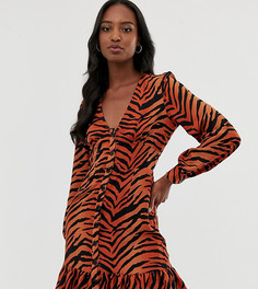 Платье мини на пуговицах с тигровым принтом ASOS DESIGN Tall - Мульти