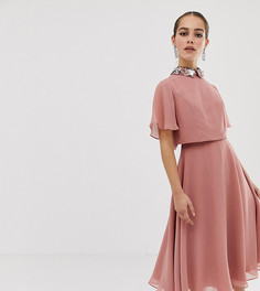 Платье миди с укороченным лифом и отделкой на воротнике ASOS DESIGN Petite - Розовый