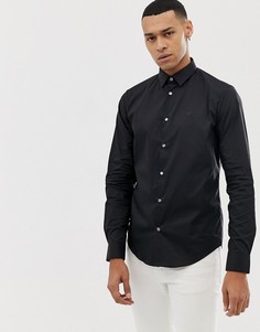 Черная приталенная рубашка из поплина с логотипом Emporio Armani - Черный