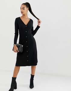 Чайное платье миди на пуговицах ASOS DESIGN - Черный