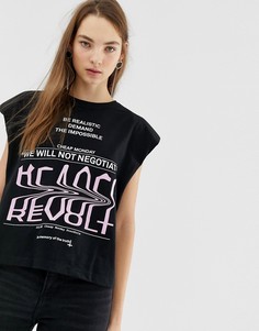 Футболка из органического хлопка с подплечниками и принтом Cheap Monday - Черный