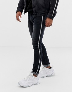Черные джинсы скинни с полосами с эффектом металлик Liquor N Poker - Черный