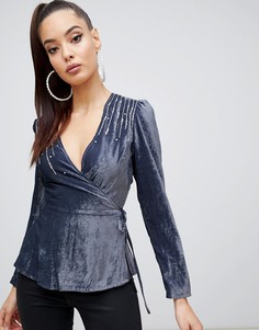 Бархатный декорированный лонгслив с запахом ASOS DESIGN - Фиолетовый