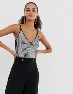 Боди на бретелях с серебристыми пайетками Miss Selfridge - Серебряный