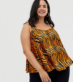 Атласный топ с завязками на плечах и тигровым принтом ASOS DESIGN Curve - Мульти