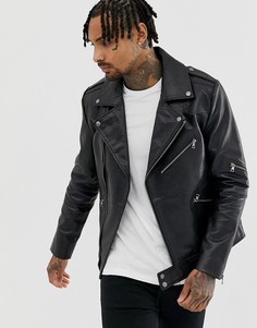 Черная кожаная байкерская куртка ASOS DESIGN - Черный
