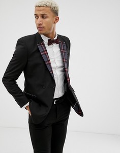 Черный двубортный приталенный блейзер с лацканами в клетку ASOS DESIGN - Черный