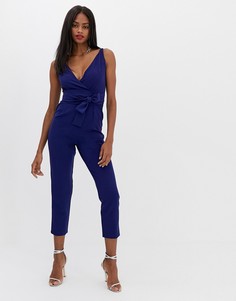 Комбинезон с запахом и складками на штанинах ASOS DESIGN - Темно-синий