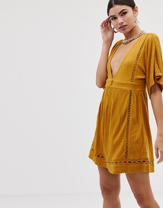 Меланжевое платье мини с отделкой ASOS DESIGN - Желтый