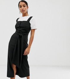 Платье миди на пуговицах с квадратным вырезом и поясом Fashion Union Petite - Черный
