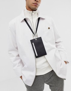 Черный кожаный кошелек на шею с отделением для телефона ASOS DESIGN - Черный