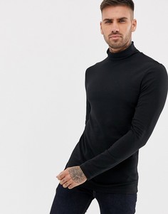 Черный лонгслив с отворачивающимся воротником River Island - Черный