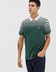 Темно-зеленое поло в полоску с логотипом Original Penguin - Зеленый