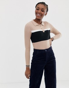 Трикотажный топ-поло с длинными рукавами ASOS DESIGN - Светло-бежевый