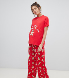 Пижама из футболки и штанов с принтом имбирных человечков ASOS DESIGN Maternity CHRISTMAS - Красный