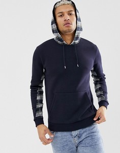 Худи темно-синего цвета с клетчатыми вставками на рукавах ASOS DESIGN - Темно-синий