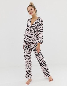 Классический пижамный комплект с брюками и принтом зебра ASOS DESIGN - Розовый