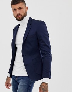 Темно-синий хлопковый приталенный блейзер ASOS DESIGN - Темно-синий