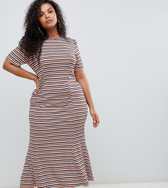 Платье макси в рубчик с полосками ASOS DESIGN Curve - Мульти