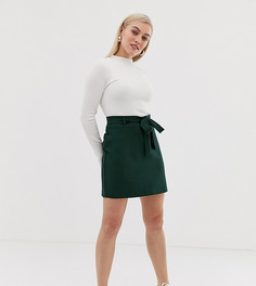 Строгая мини-юбка с поясом оби ASOS DESIGN Petite - Зеленый