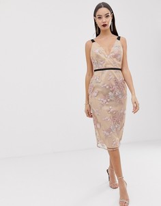 Платье-футляр миди с цветочной вышивкой ASOS DESIGN Occasion - Розовый
