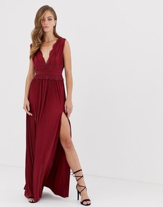 Платье макси с плиссировкой и кружевом ASOS DESIGN Premium - Красный