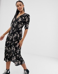 Плиссированное платье миди с цветочным принтом и пуговицами ASOS DESIGN - Мульти