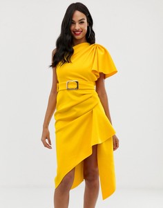 Платье-футляр на одно плечо с поясом ASOS DESIGN - Желтый
