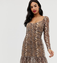 Кружевное платье мини со змеиным принтом и сборками ASOS DESIGN - Мульти