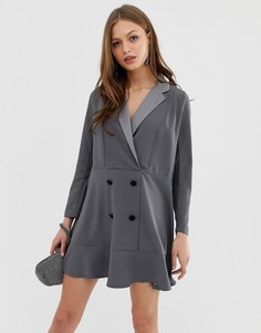 Платье-смокинг мини с оборкой по краю ASOS DESIGN - Серый