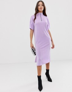 Облегающее платье-футболка миди с молнией на воротнике ASOS DESIGN - Фиолетовый