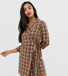 Платье-рубашка с запахом и ярким узором в клетку Glamorous Petite - Оранжевый