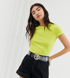 Зеленая футболка с круглым вырезом в рубчик Monki - Зеленый