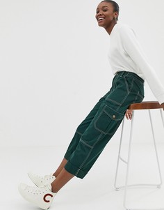 Брюки прямого кроя с контрастной строчкой ASOS DESIGN - Зеленый
