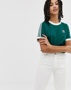 Зеленая футболка с тремя полосками adidas Originals adicolor - Зеленый