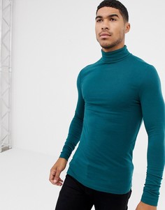 Зеленый обтягивающий лонгслив с отворачивающимся воротником ASOS DESIGN - Зеленый