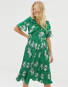 Платье миди с плиссированной юбкой и цветочным принтом Liquorish - Зеленый