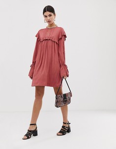 Свободное платье из жатой ткани с кружевной отделкой ASOS DESIGN - Розовый