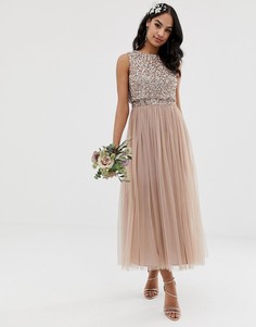 Розовое платье макси из тюля с однотонными пайетками Maya Bridesmaid - Коричневый