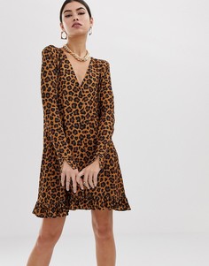 Платье мини с пуговицами и леопардовым принтом ASOS DESIGN - Мульти