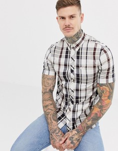 Рубашка с короткими рукавами в клетку темно-синего и коричневого цвета Fred Perry - Темно-синий