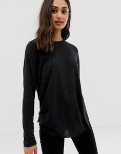 Черный лонгслив с добавлением льна ASOS DESIGN - Черный