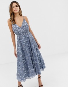Платье миди с пышной юбкой и пайетками ASOS DESIGN - Синий