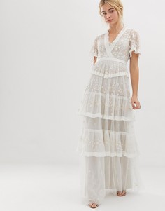 Ярусное кружевное платье макси цвета слоновой кости с вышивкой Needle & Thread - Белый