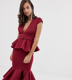 Платье миди с поясом и оборками ASOS DESIGN - Красный