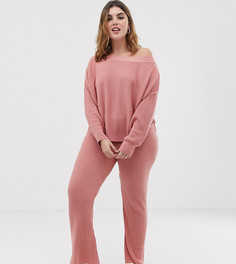 Трикотажные расклешенные брюки в рубчик ASOS DESIGN Curve - Розовый