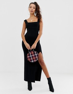 Платье макси с квадратным вырезом и разрезом ASOS DESIGN - Черный