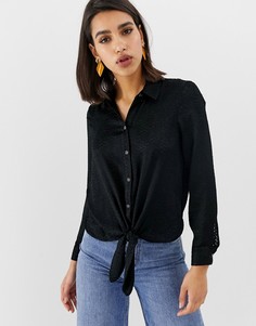 Черная жаккардовая рубашка с завязкой River Island - Розовый