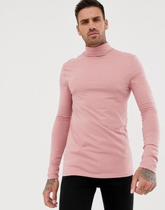 Розовый обтягивающий лонгслив с отворачивающимся воротником ASOS DESIGN - Розовый